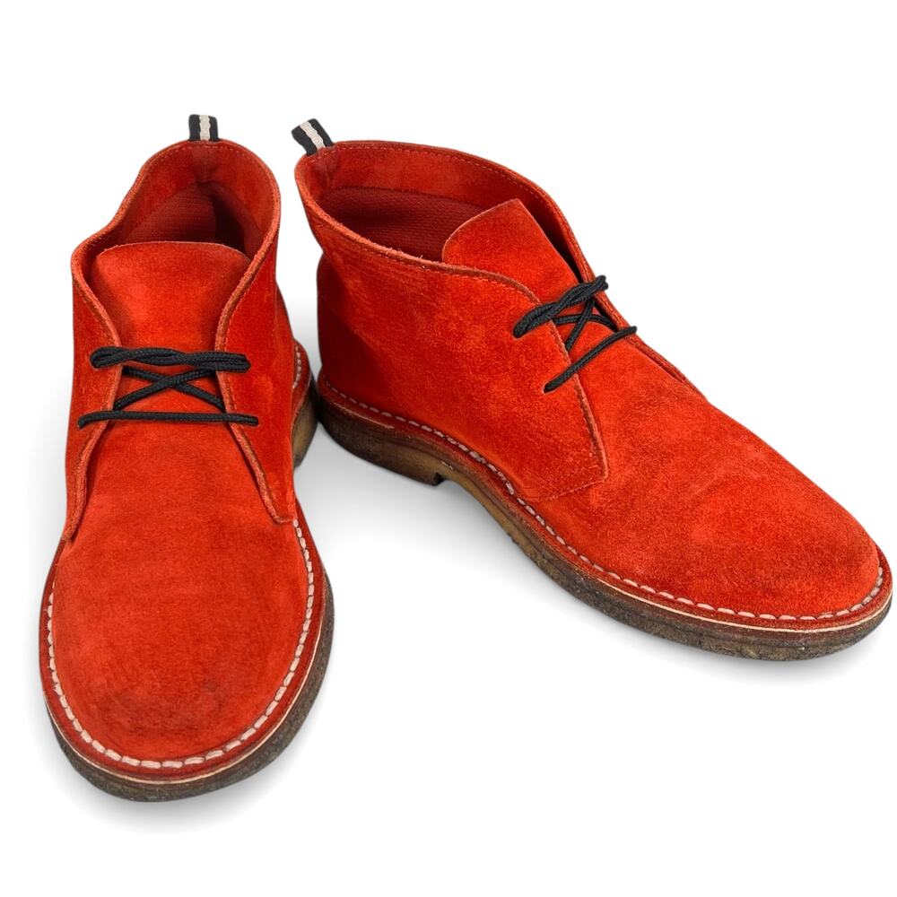 BALLY SHOES Men's Tomato Red Chukka Boots 7  Old Money Retro Hipster